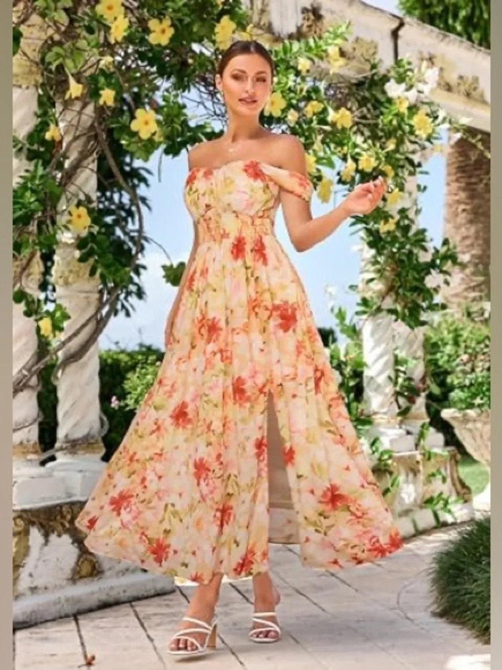 Grace Karin floral off shoulder maxi dress size L NWT - Picture 3 of 10